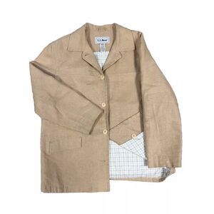 LL Bean 0 JQ41‎ Chore Jacket Women's Size Large Beige Lined Linen Blend